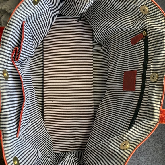 Large Genuine Leather Tote Bag – Burnt Orange – Striped Interior - Picture 10 of 11